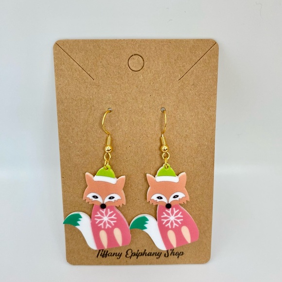 Christmas Fox earrings handmade NWT - Picture 3 of 8